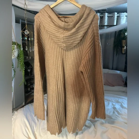 Zara Tan Ribbed Cowl Neck Sweater - Picture 2 of 3